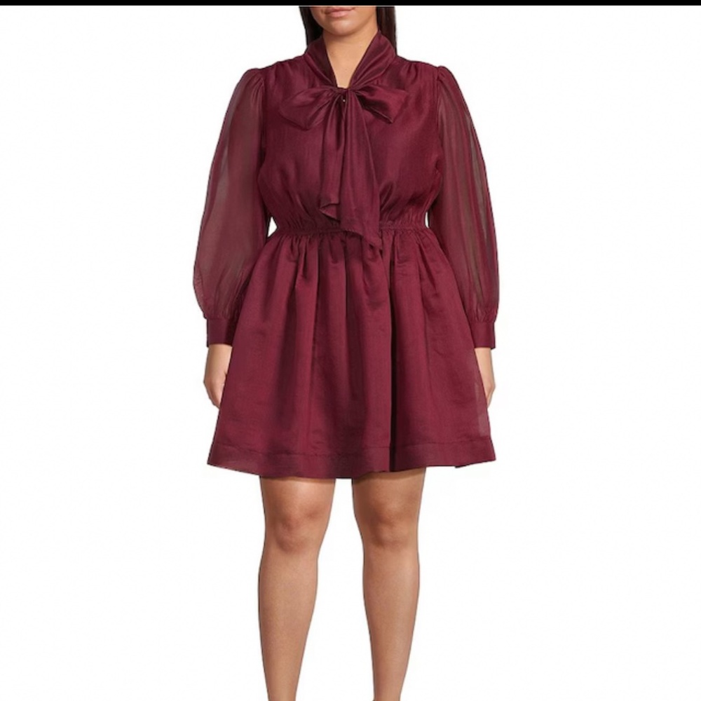 Dillards Layered with Love Plus Size Elise Organza Bow V-Neck Long Bubble Sleeve